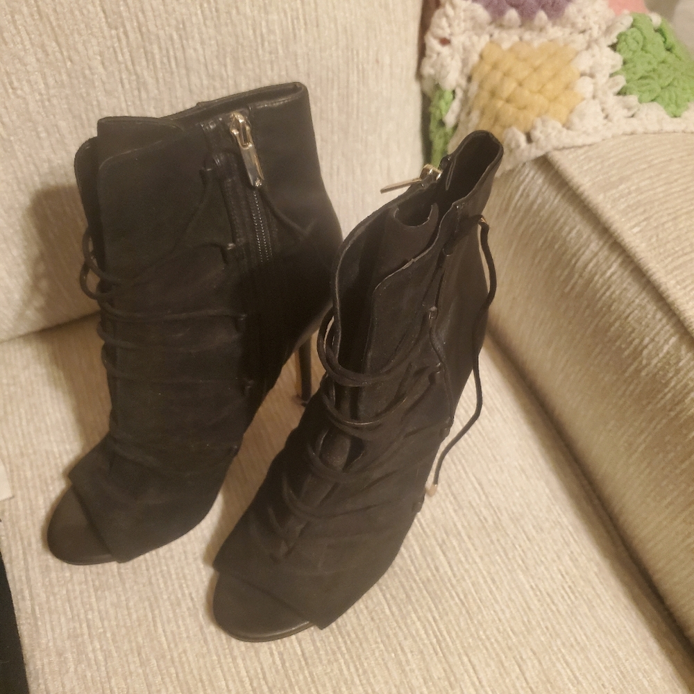 Sam Edelman Black Peep-Toe Heeled Boots